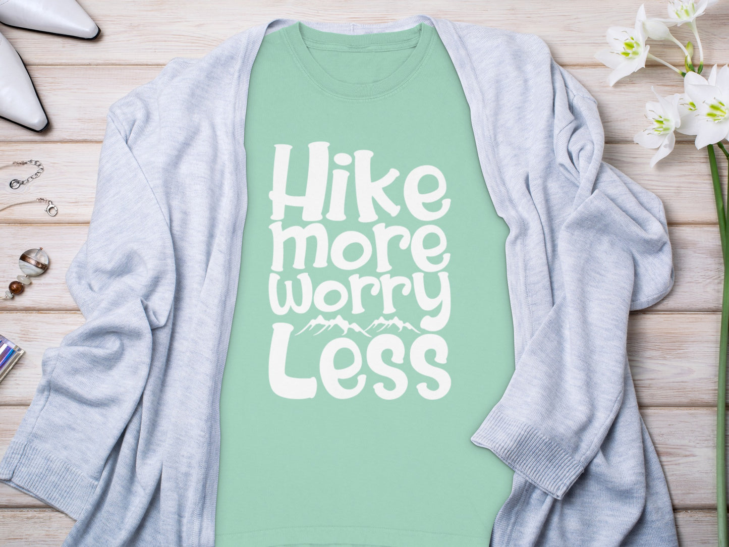 Hike More Worry Less With Mountain Graphic Long Sleeve T-Shirt Long Sleeve Tee - Outdoor & Adventure Collection - Mile Marker 16 Gear by Cloud 16 Clothing Co.