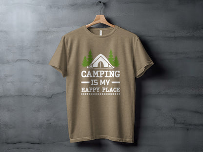 Camping Is My Happy Place Tent And Trees Graphic T-Shirt T-Shirt - Outdoor & Adventure Collection - Mile Marker 16 Gear by Cloud 16 Clothing Co.