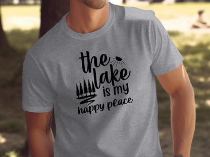 The Lake Is My Happy Place With Trees Graphic T-Shirt T-Shirt - Outdoor & Adventure Collection - Mile Marker 16 Gear by Cloud 16 Clothing Co.