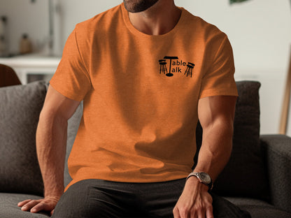 Comfortable Orange T-Shirt with Table Talk Design