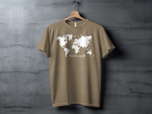 World Map Travel is My Life Graphic Design T-Shirt T-Shirt - Outdoor & Adventure Collection - Mile Marker 16 Gear by Cloud 16 Clothing Co.