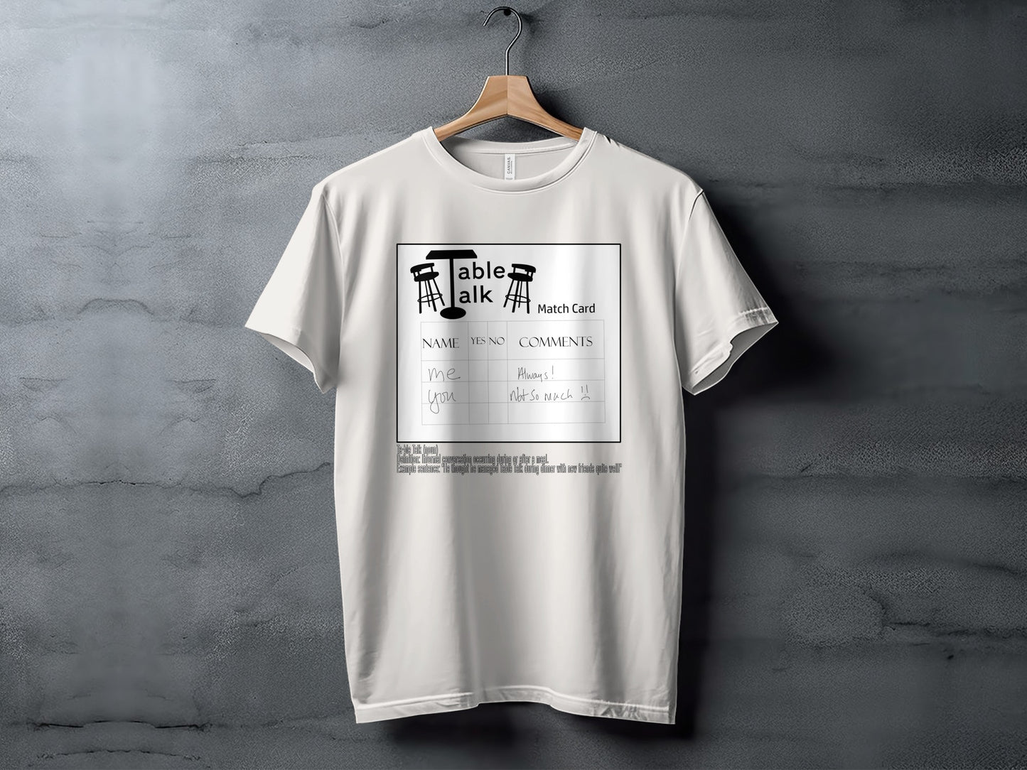 Fun and Interactive Table Talk Match Card T-Shirt