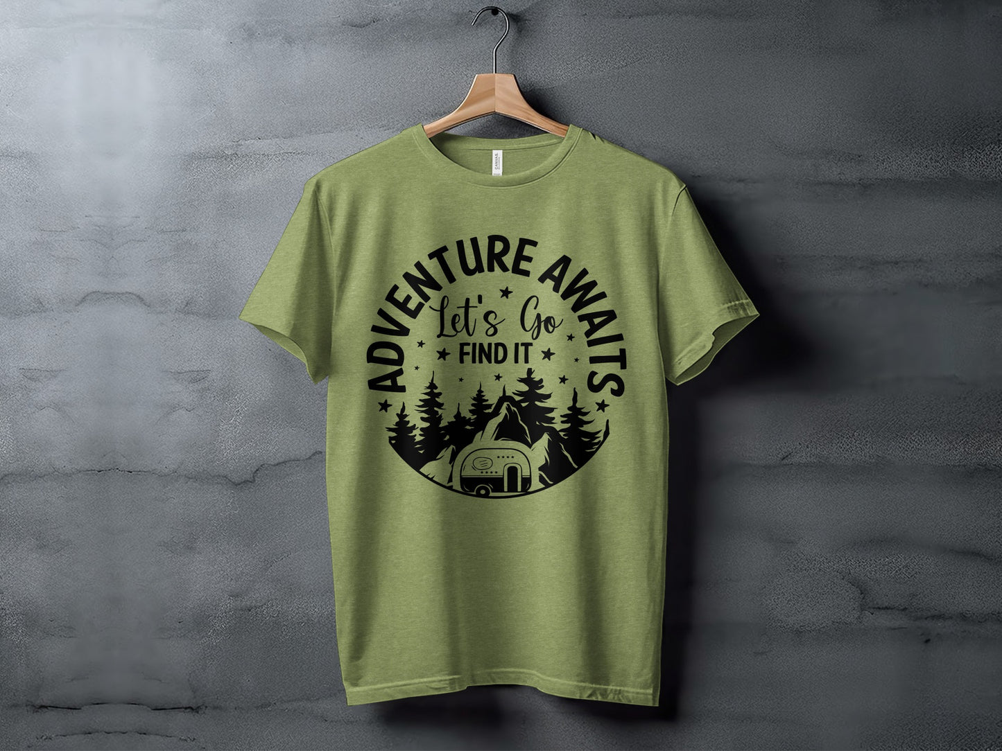 Adventure Awaits Let's Go Find It Silhouette Camper T-Shirt T-Shirt - Outdoor & Adventure Collection - Mile Marker 16 Gear by Cloud 16 Clothing Co.
