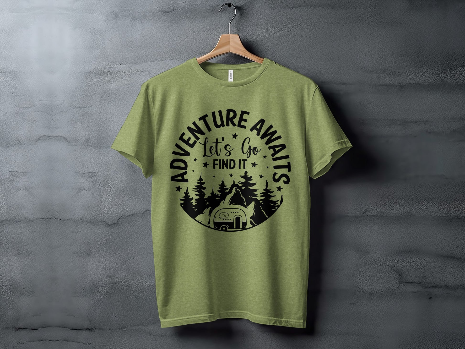 Adventure Awaits Let's Go Find It Silhouette Camper T-Shirt T-Shirt - Outdoor & Adventure Collection - Mile Marker 16 Gear by Cloud 16 Clothing Co.