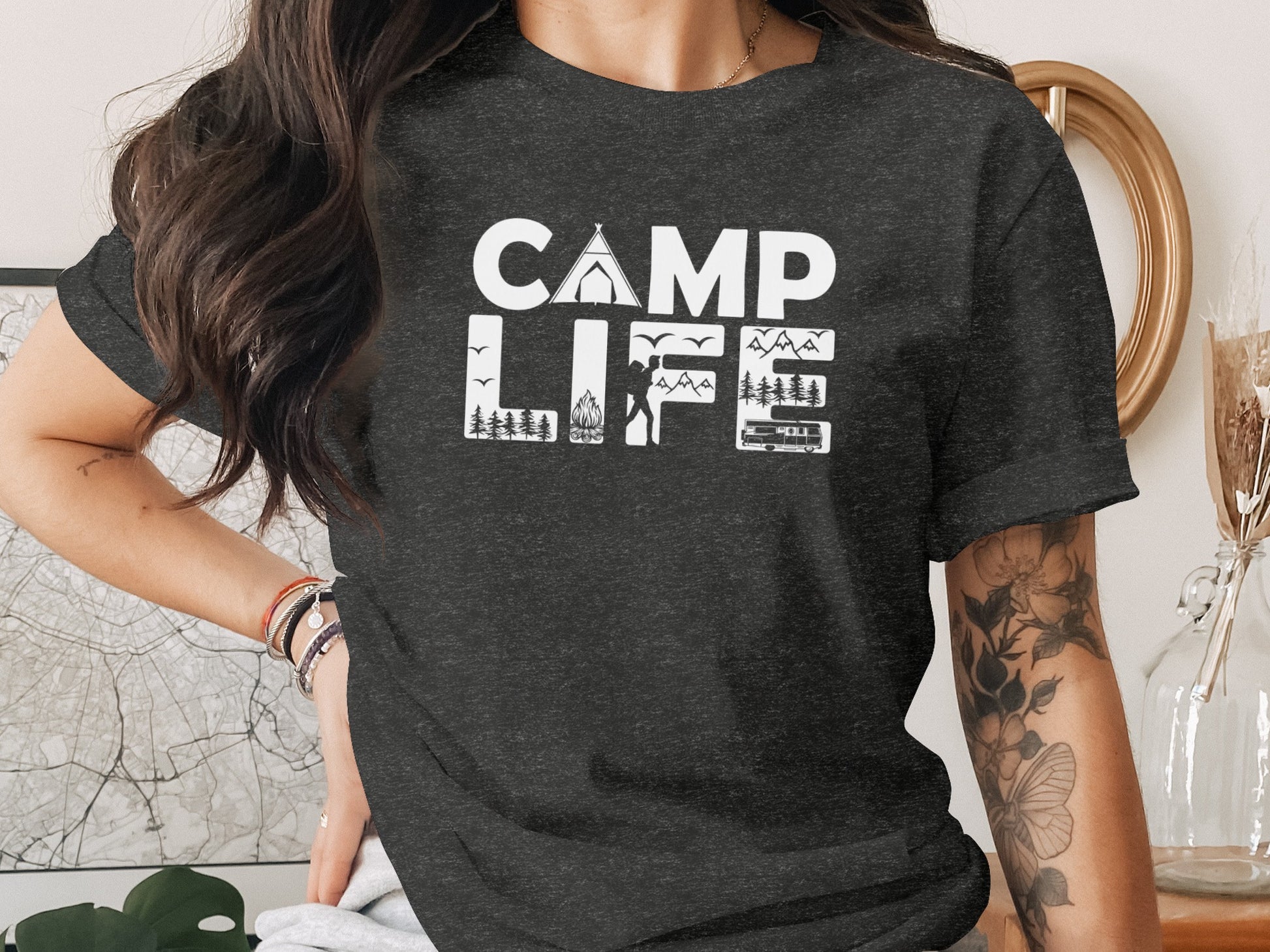 Camp Life Illustration with Tent and Fire Design T-Shirt T-Shirt - Outdoor & Adventure Collection - Mile Marker 16 Gear by Cloud 16 Clothing Co.