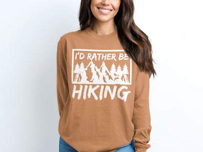 I'd Rather Be Hiking Mountain Graphic Long Sleeve T-Shirt Long Sleeve Tee - Outdoor & Adventure Collection - Mile Marker 16 Gear by Cloud 16 Clothing Co.