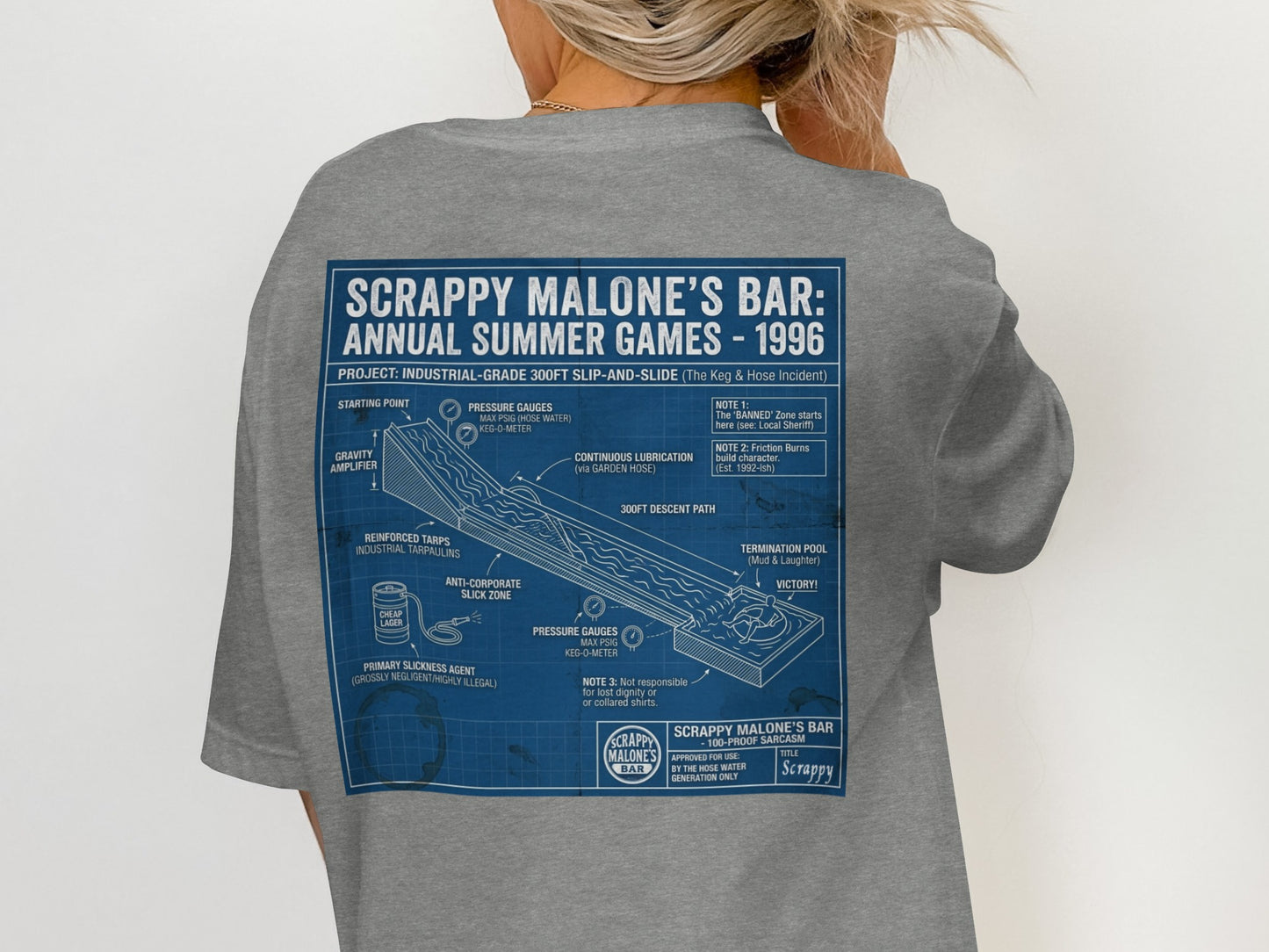 Scrappy Malone's Bar 1996 Summer Games slip-and-slide diagram.