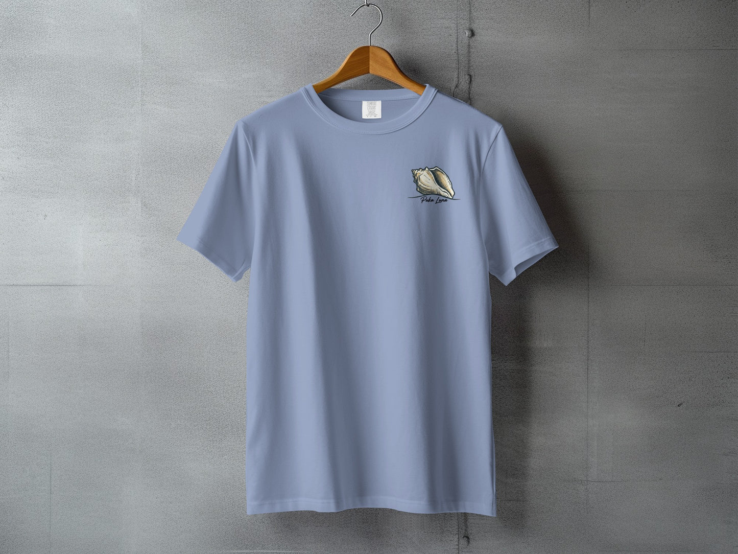 Light blue t-shirt with a seashell graphic and "Ocean Life" text.