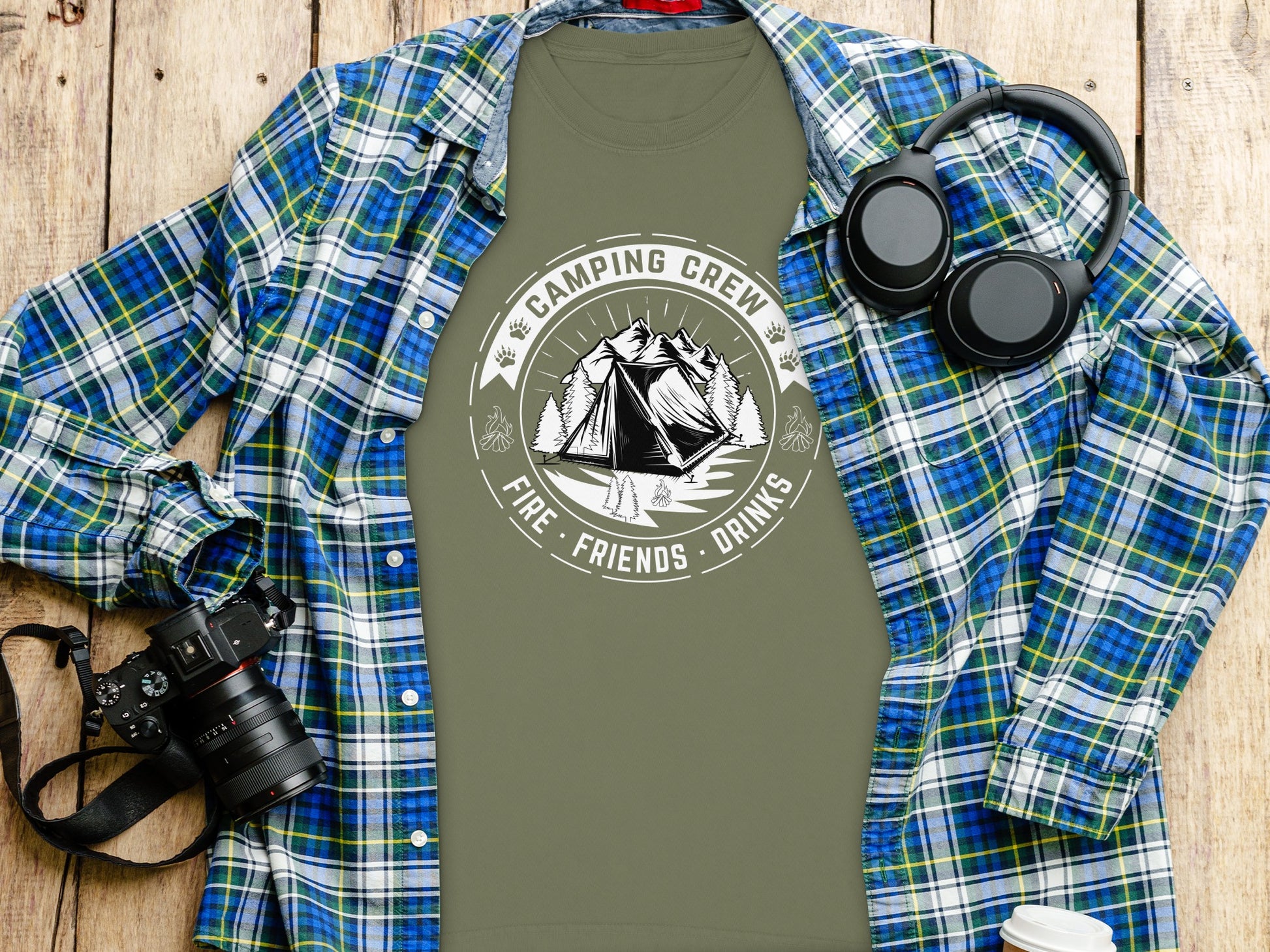 Camping Crew Fire Friends Drinks Graphic T-Shirt