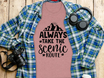 Always Take The Scenic Route With Mountains T-Shirt T-Shirt - Outdoor & Adventure Collection - Mile Marker 16 Gear by Cloud 16 Clothing Co.