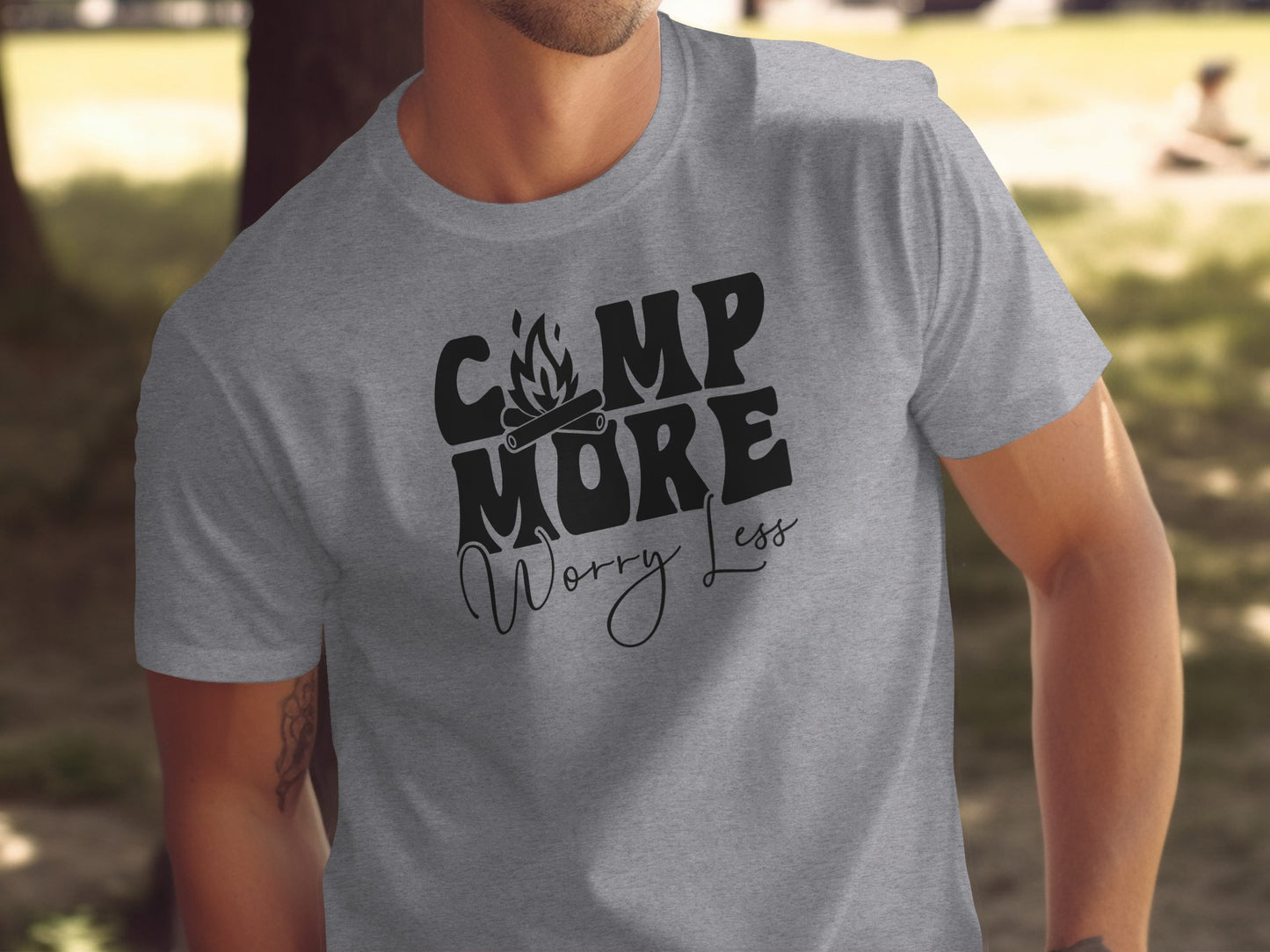 Camp More Worry Less Graphic Camping Adventure T-Shirt T-Shirt - Outdoor & Adventure Collection - Mile Marker 16 Gear by Cloud 16 Clothing Co.