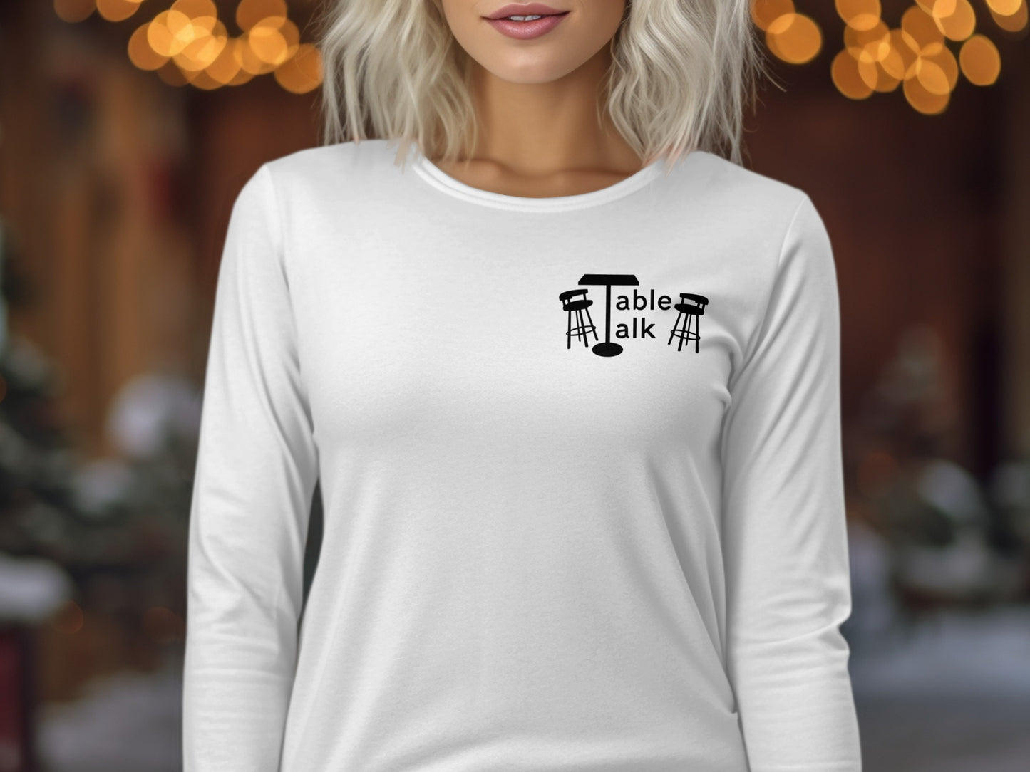 Stylish Long Sleeve Table Talk Graphic Top