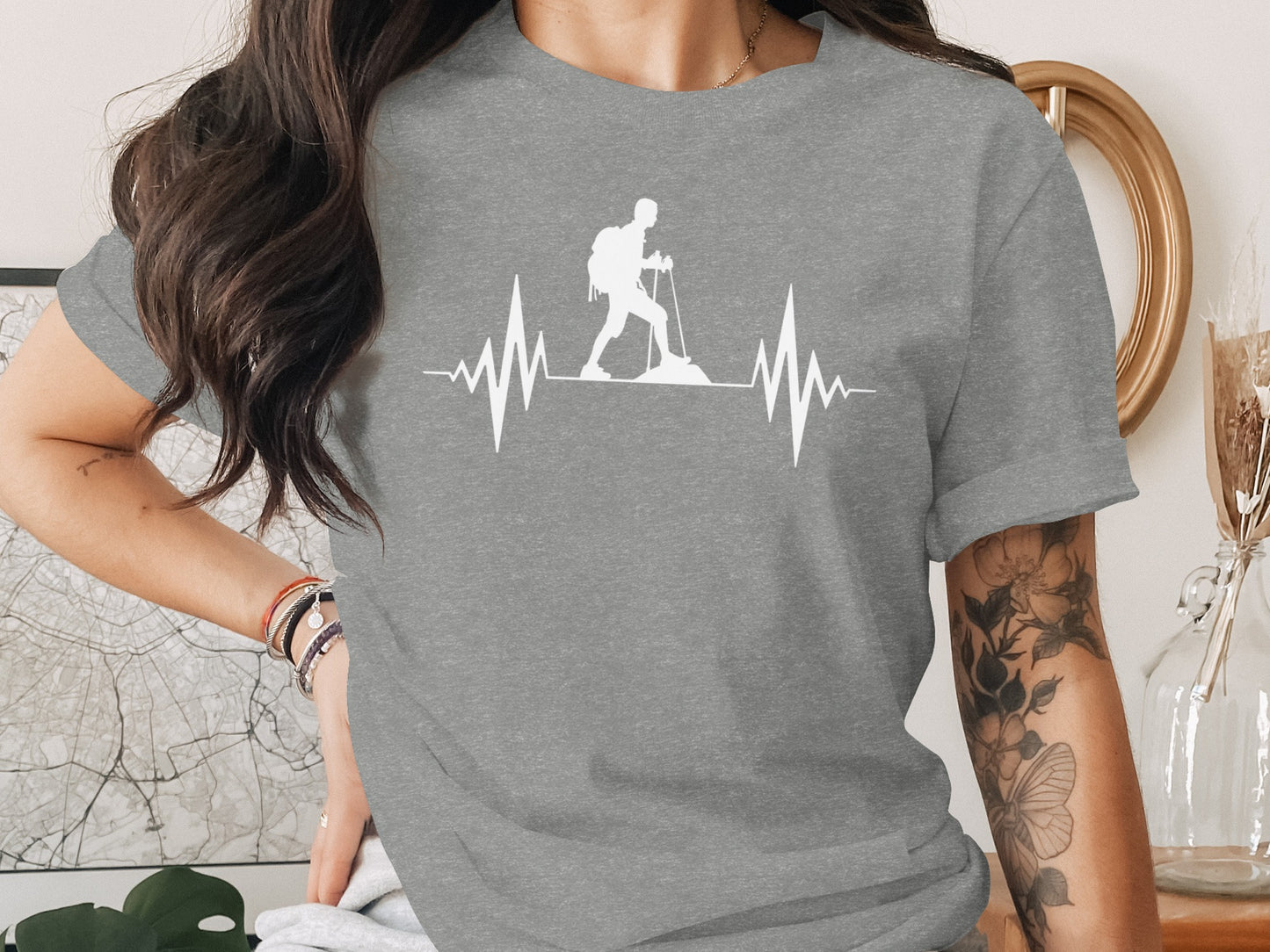 Hiking Heartbeat Outdoors Graphic Design Print T-Shirt T-Shirt - Outdoor & Adventure Collection - Mile Marker 16 Gear by Cloud 16 Clothing Co.