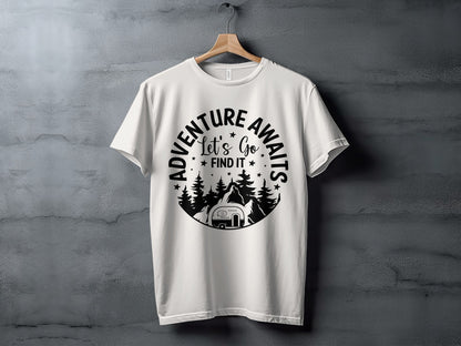 Adventure Awaits Let's Go Find It Silhouette Camper T-Shirt T-Shirt - Outdoor & Adventure Collection - Mile Marker 16 Gear by Cloud 16 Clothing Co.