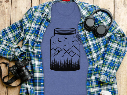 Collect Moments Jar with Mountains Scene Design T-Shirt T-Shirt - Outdoor & Adventure Collection - Mile Marker 16 Gear by Cloud 16 Clothing Co.