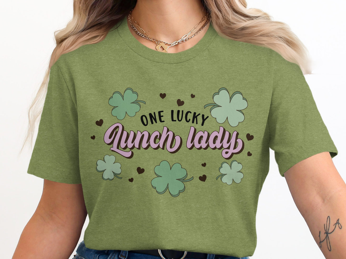 One Lucky Lunch Lady Shamrock Design T-Shirt