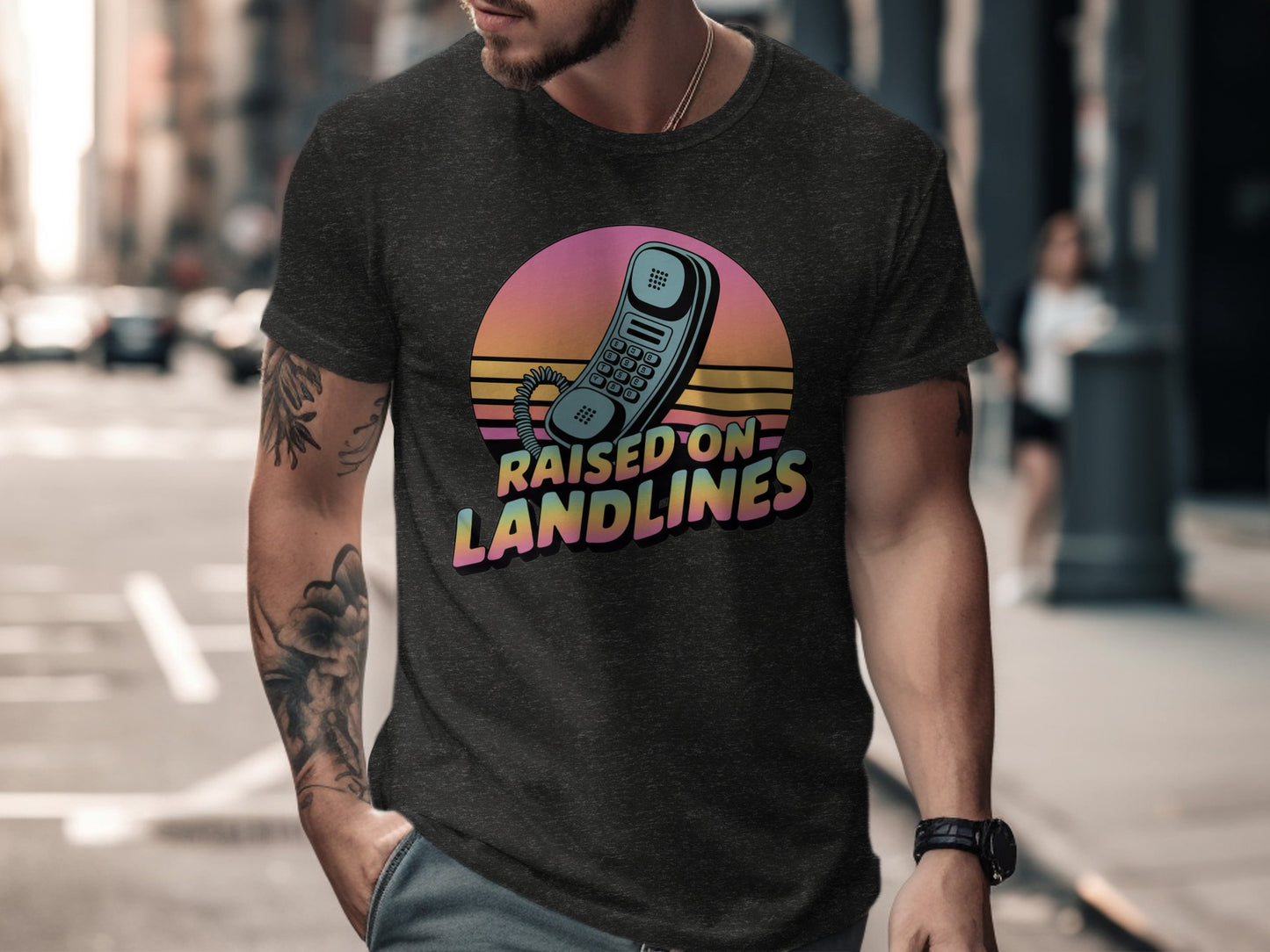 Raised On Landlines Retro Style Graphic T-shirt