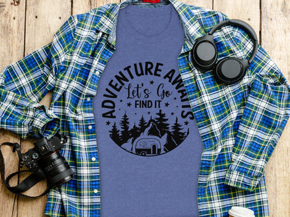 Adventure Awaits Let's Go Find It Silhouette Camper T-Shirt T-Shirt - Outdoor & Adventure Collection - Mile Marker 16 Gear by Cloud 16 Clothing Co.