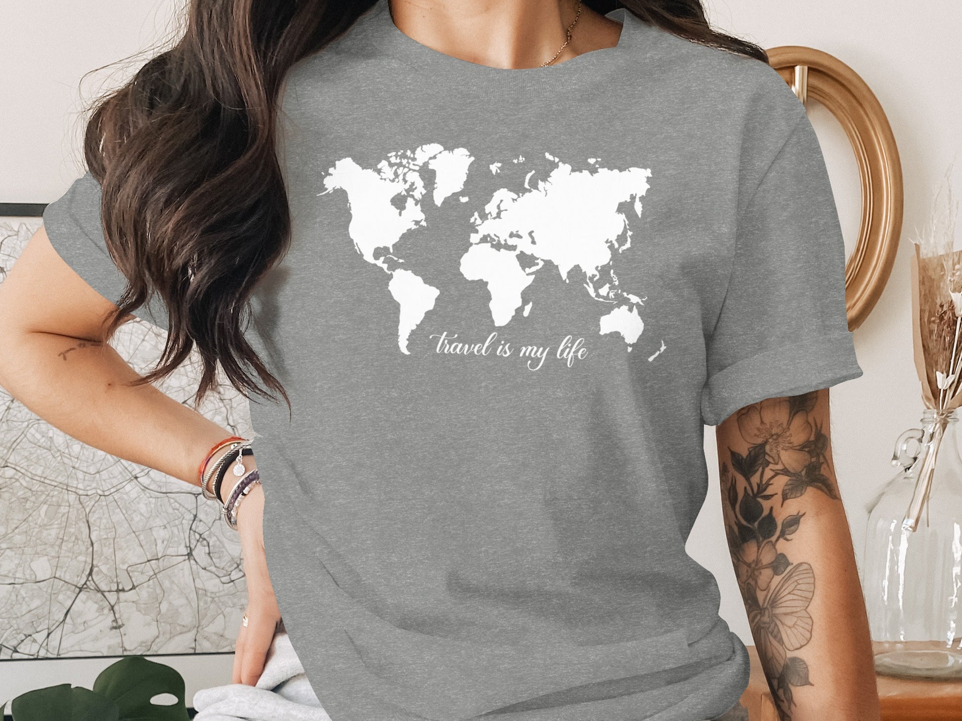 World Map Travel is My Life Graphic Design T-Shirt T-Shirt - Outdoor & Adventure Collection - Mile Marker 16 Gear by Cloud 16 Clothing Co.