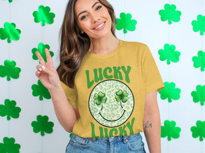 Lucky Lucky Shamrock Smiley Face Graphic T-shirt