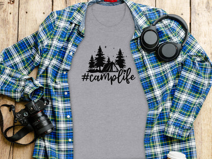 Hashtag Camplife Text Design With Camping Tent T-Shirt T-Shirt - Outdoor & Adventure Collection - Mile Marker 16 Gear by Cloud 16 Clothing Co.