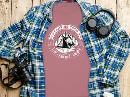 Camping Crew Fire Friends Drinks Graphic Tee