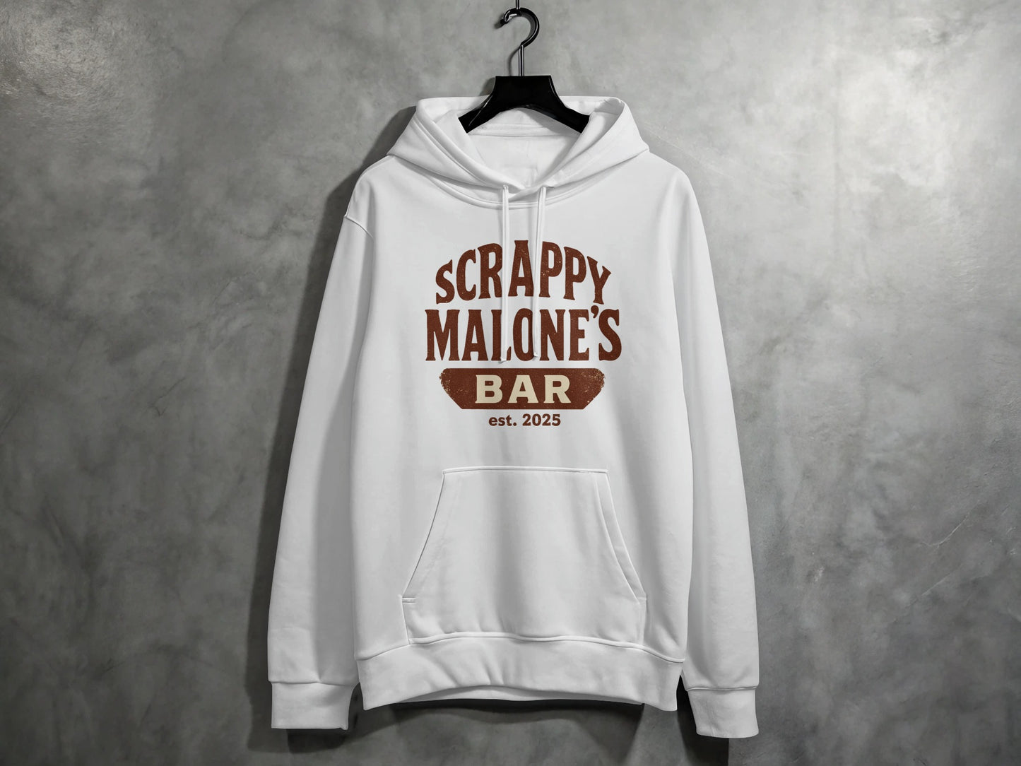 Scrappy Malone's Bar Est 2025 Vintage Style Hoodie - Retro Tavern Design Hoodie - Scrappy Malone's Bar 100-Proof Humor - Cloud 16 Clothing Co.