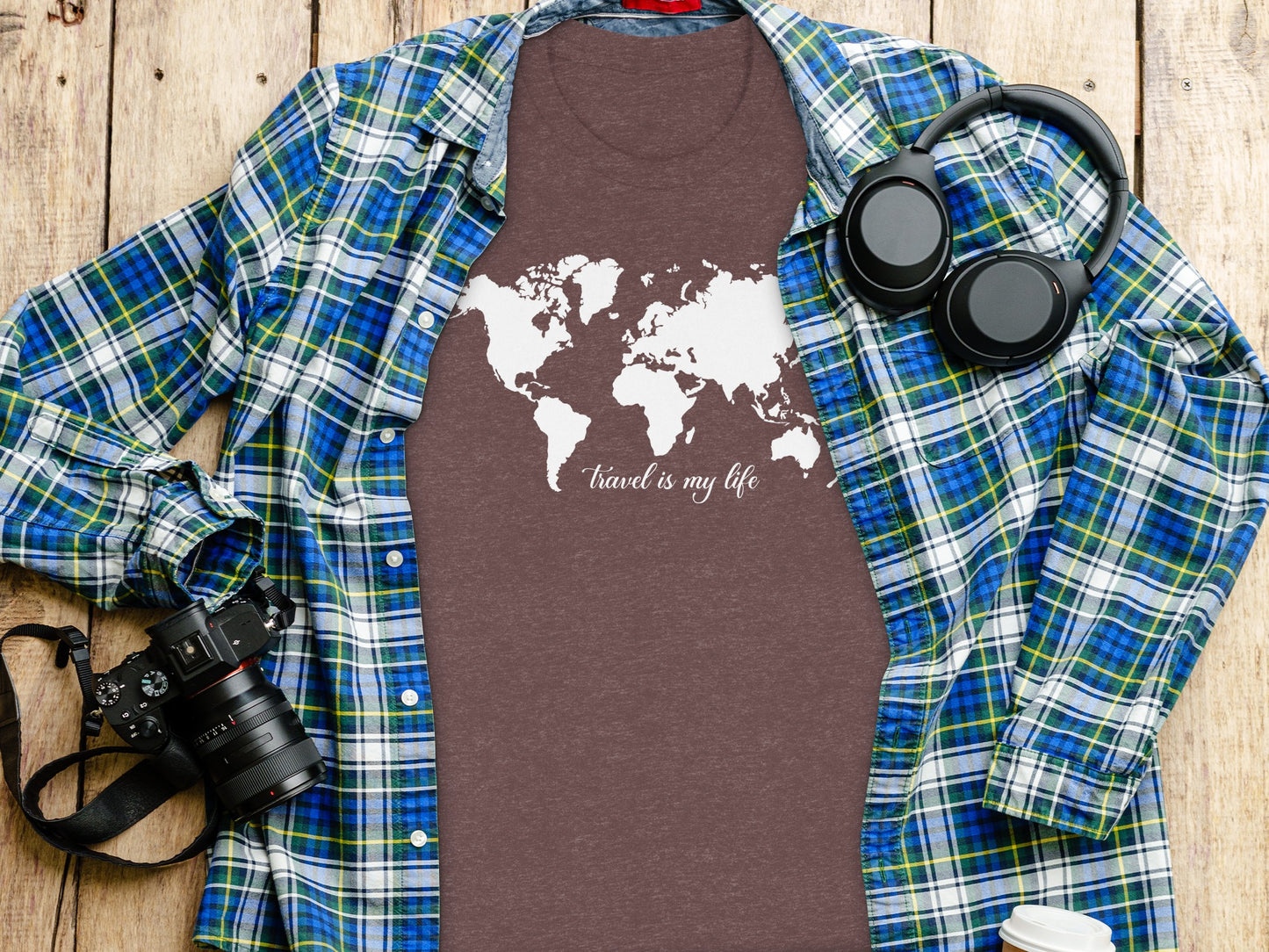 World Map Travel is My Life Graphic Design T-Shirt T-Shirt - Outdoor & Adventure Collection - Mile Marker 16 Gear by Cloud 16 Clothing Co.