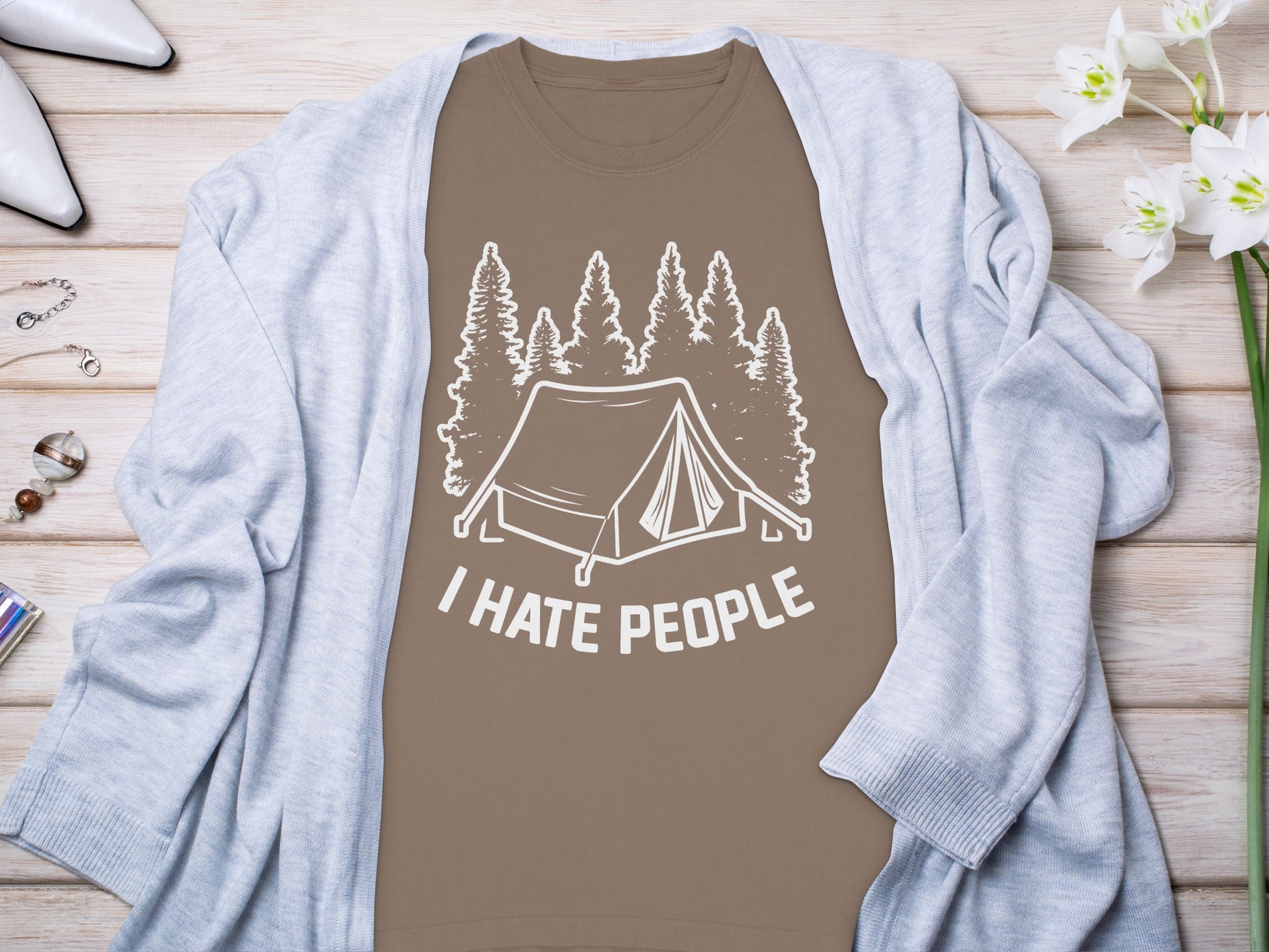I Hate People Tent and Forest Design Shirt for Campers