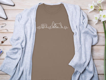 Camping Heartbeat Caravan Tent Adventure Time Long Sleeve T-Shirt Long Sleeve Tee - Outdoor & Adventure Collection - Mile Marker 16 Gear by Cloud 16 Clothing Co.