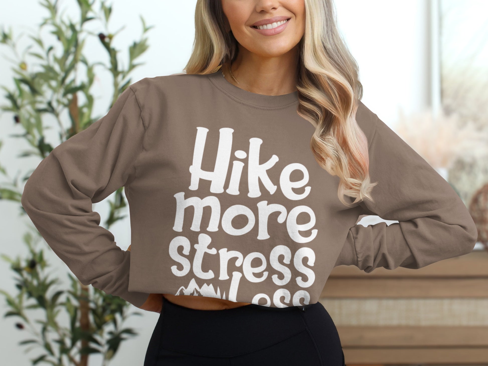 Hike More Stress Less Inspirational Crop Top Shirt