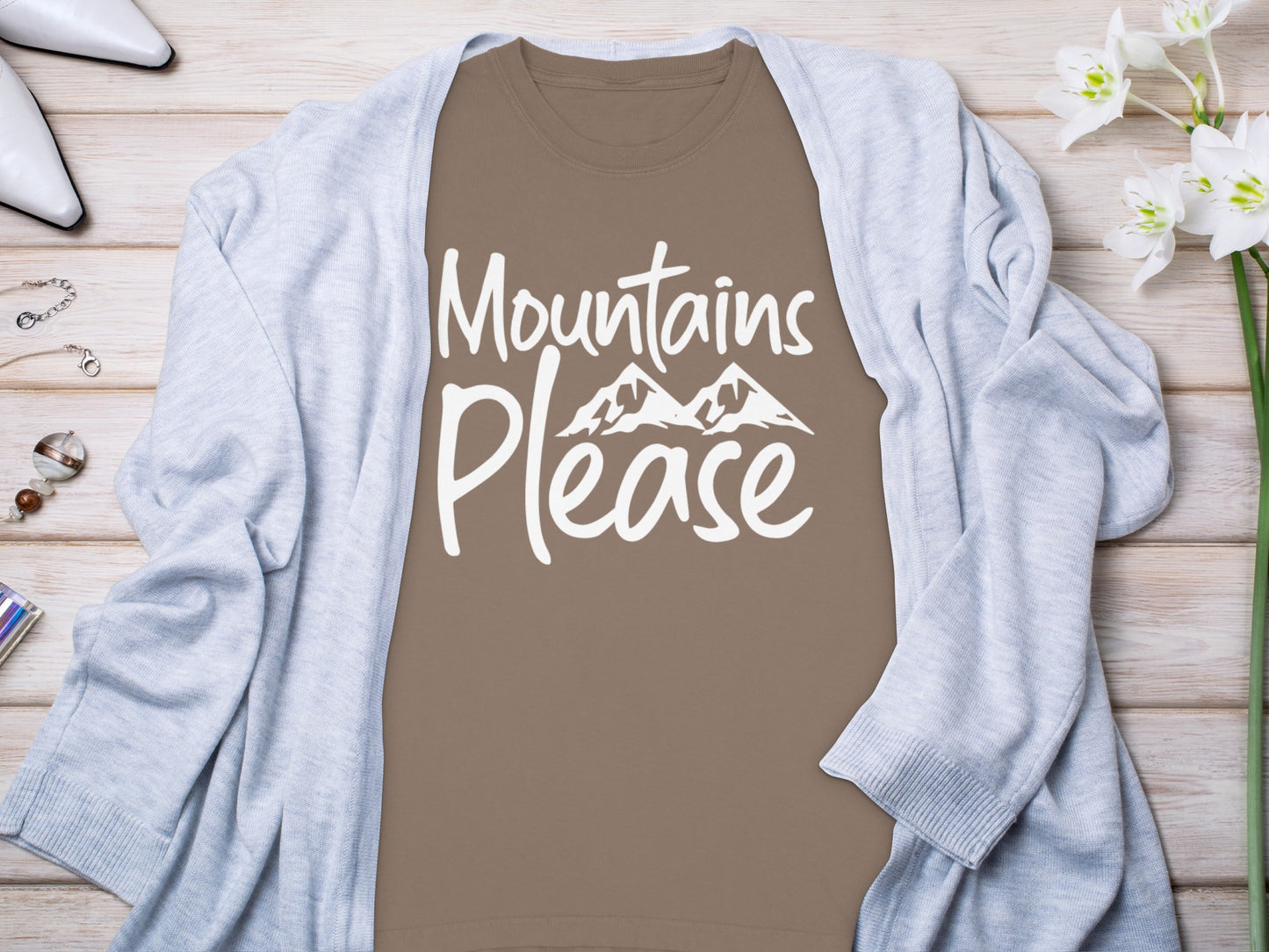 Mountains Please T-Shirt with Scenic Design