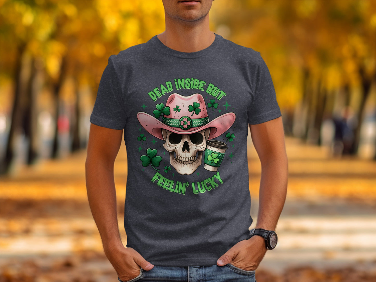 Dead Inside But Feelin' Lucky Shirt with Skull Graphic