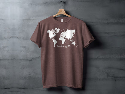 World Map Travel is My Life Graphic Design T-Shirt T-Shirt - Outdoor & Adventure Collection - Mile Marker 16 Gear by Cloud 16 Clothing Co.