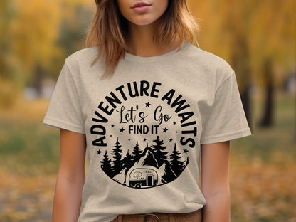 Adventure Awaits Let's Go Find It Silhouette Camper T-Shirt T-Shirt - Outdoor & Adventure Collection - Mile Marker 16 Gear by Cloud 16 Clothing Co.