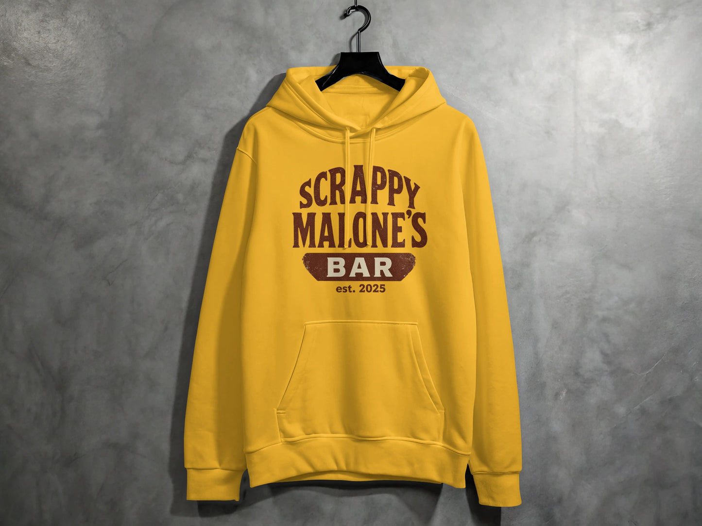 Scrappy Malone's Bar Est 2025 Vintage Style Hoodie - Retro Tavern Design Hoodie - Scrappy Malone's Bar 100-Proof Humor - Cloud 16 Clothing Co.