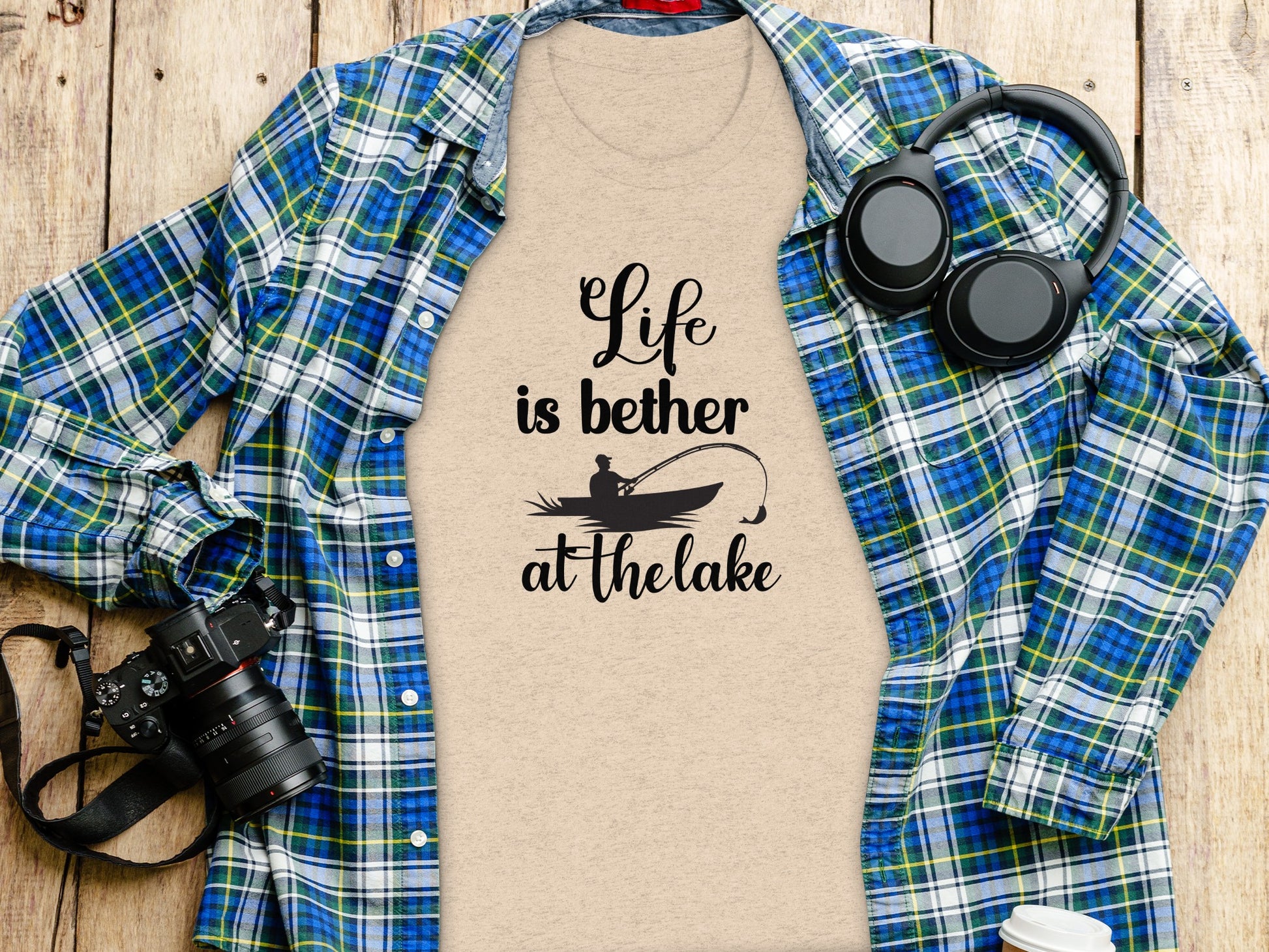 Life is Better At The Lake Fishing Rod Design T-Shirt T-Shirt - Outdoor & Adventure Collection - Mile Marker 16 Gear by Cloud 16 Clothing Co.