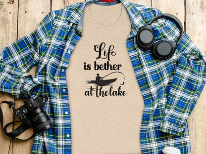 Life is Better At The Lake Fishing Rod Design T-Shirt T-Shirt - Outdoor & Adventure Collection - Mile Marker 16 Gear by Cloud 16 Clothing Co.