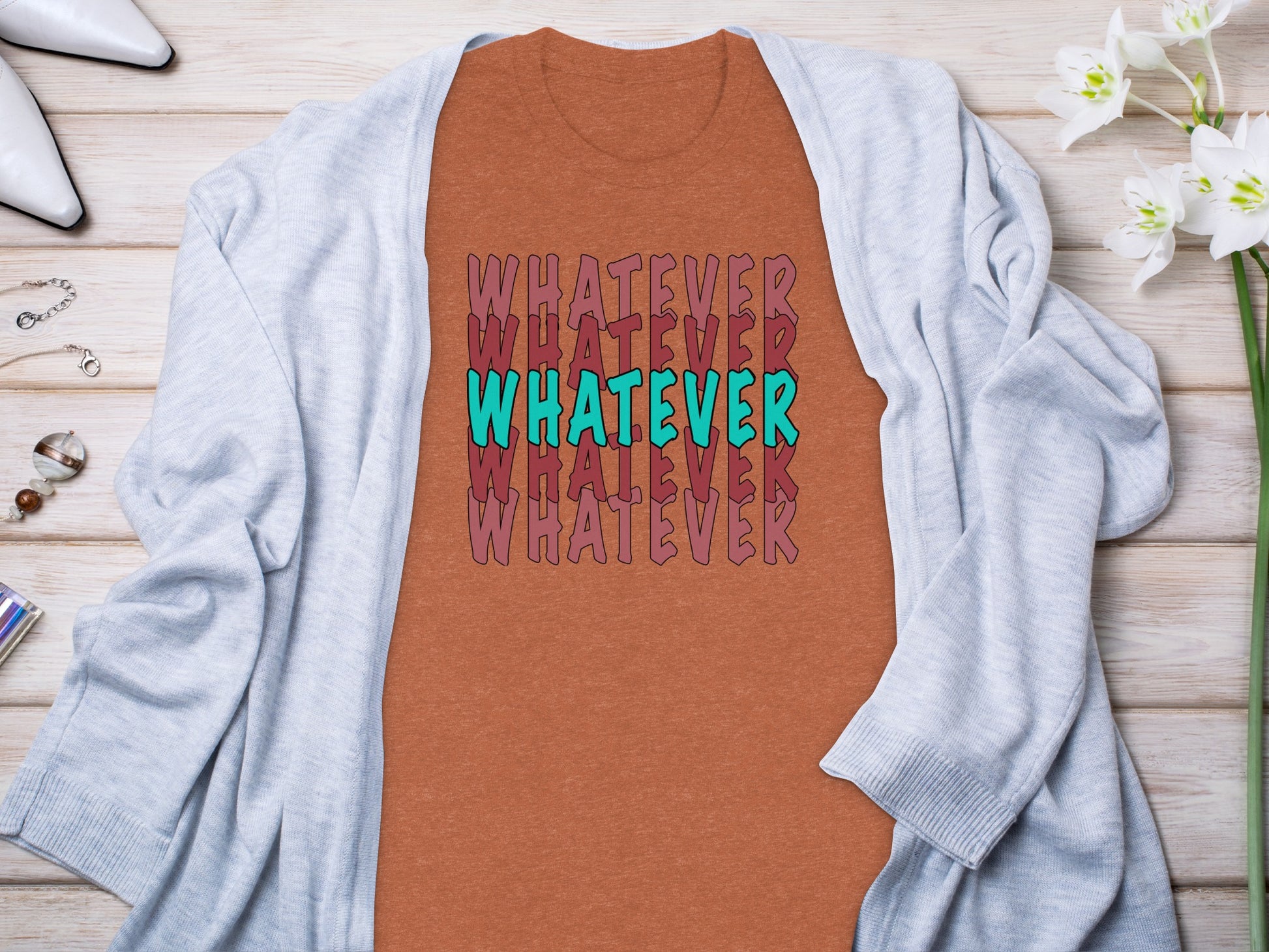 Whatever Graphic Tee with Repeated Text Pattern-shirt