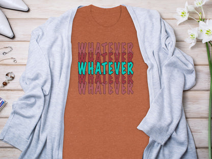 Whatever Graphic Tee with Repeated Text Pattern-shirt