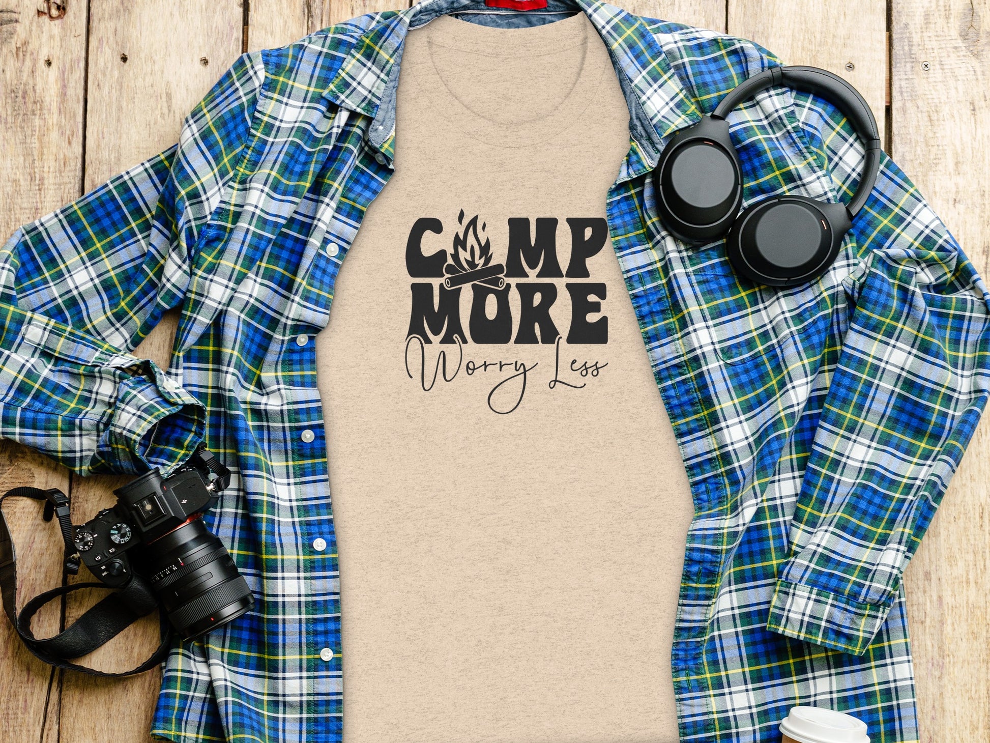 Camp More Worry Less Graphic Camping Adventure T-Shirt T-Shirt - Outdoor & Adventure Collection - Mile Marker 16 Gear by Cloud 16 Clothing Co.