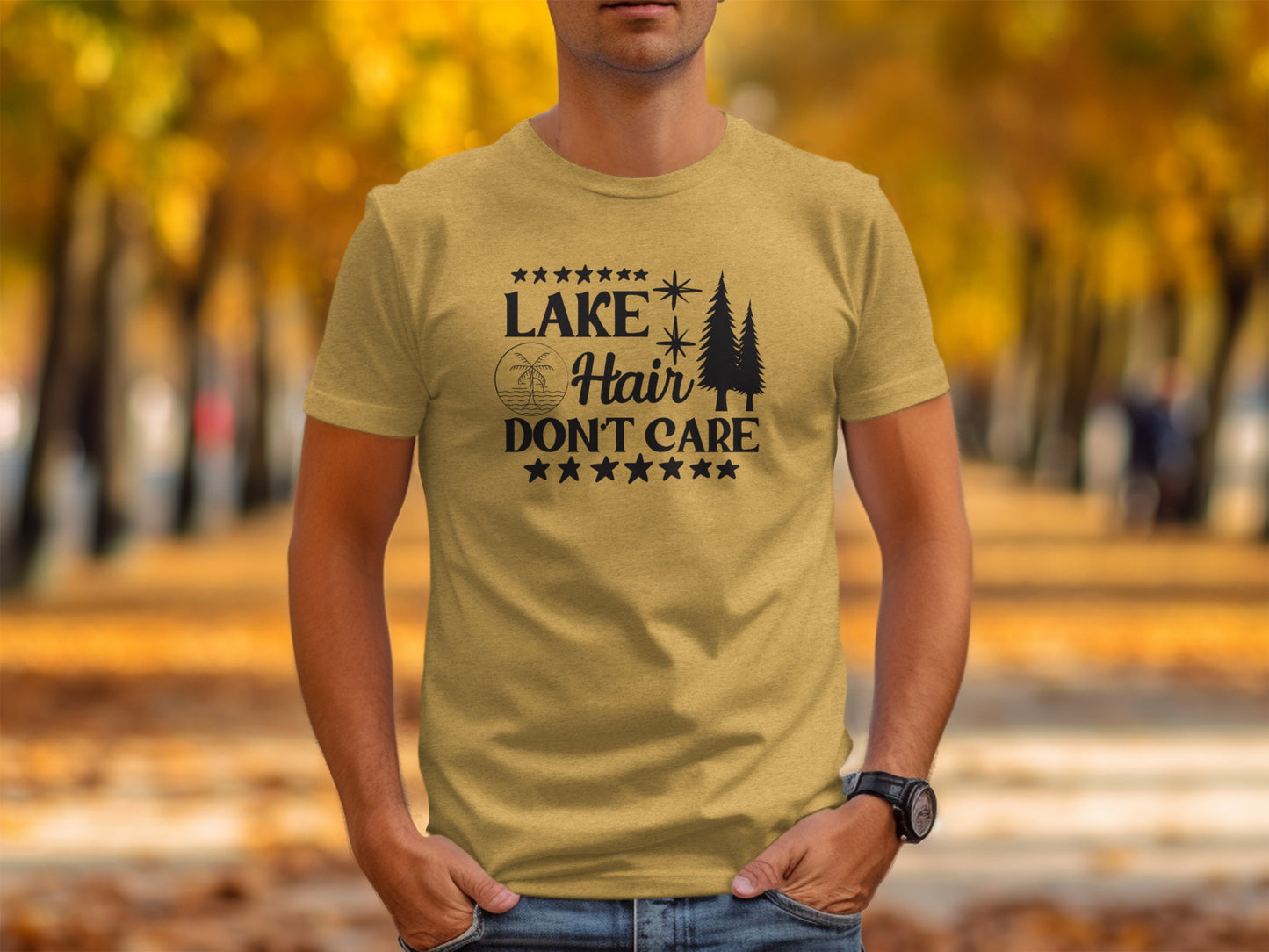 Lake with Hair Don't Care Graphic Image Printed T-Shirt T-Shirt - Outdoor & Adventure Collection - Mile Marker 16 Gear by Cloud 16 Clothing Co.