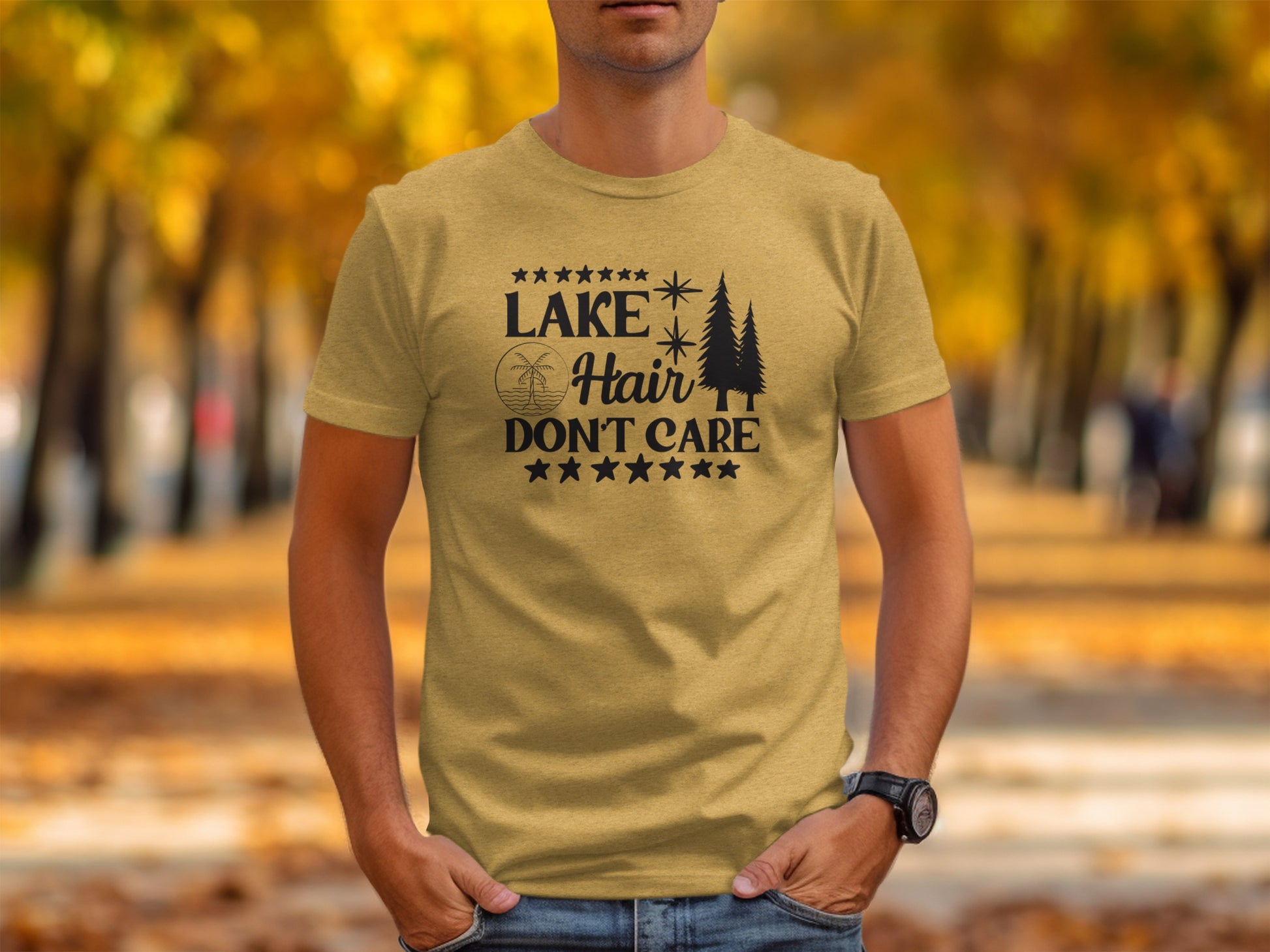 Lake with Hair Don't Care Graphic Image Printed T-Shirt T-Shirt - Outdoor & Adventure Collection - Mile Marker 16 Gear by Cloud 16 Clothing Co.
