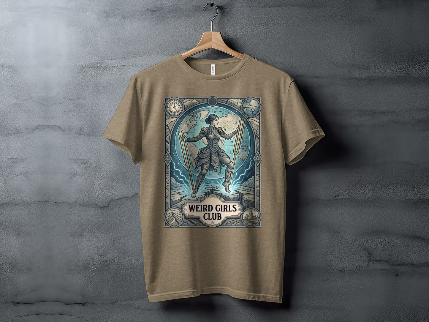 T-shirt with a female warrior graphic and "Weird Girls Club" text.