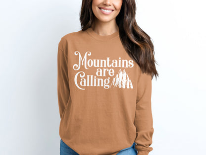 Mountains are Calling Graphic Long Sleeve Shirt