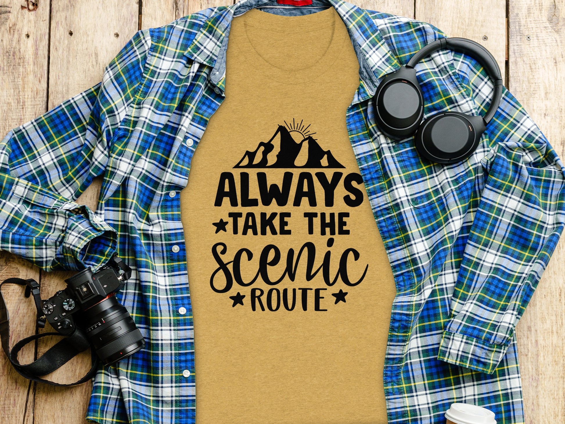 Always Take The Scenic Route With Mountains T-Shirt T-Shirt - Outdoor & Adventure Collection - Mile Marker 16 Gear by Cloud 16 Clothing Co.
