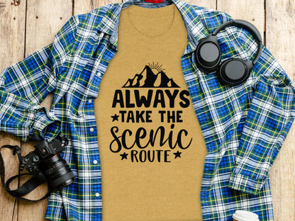 Always Take The Scenic Route With Mountains T-Shirt T-Shirt - Outdoor & Adventure Collection - Mile Marker 16 Gear by Cloud 16 Clothing Co.