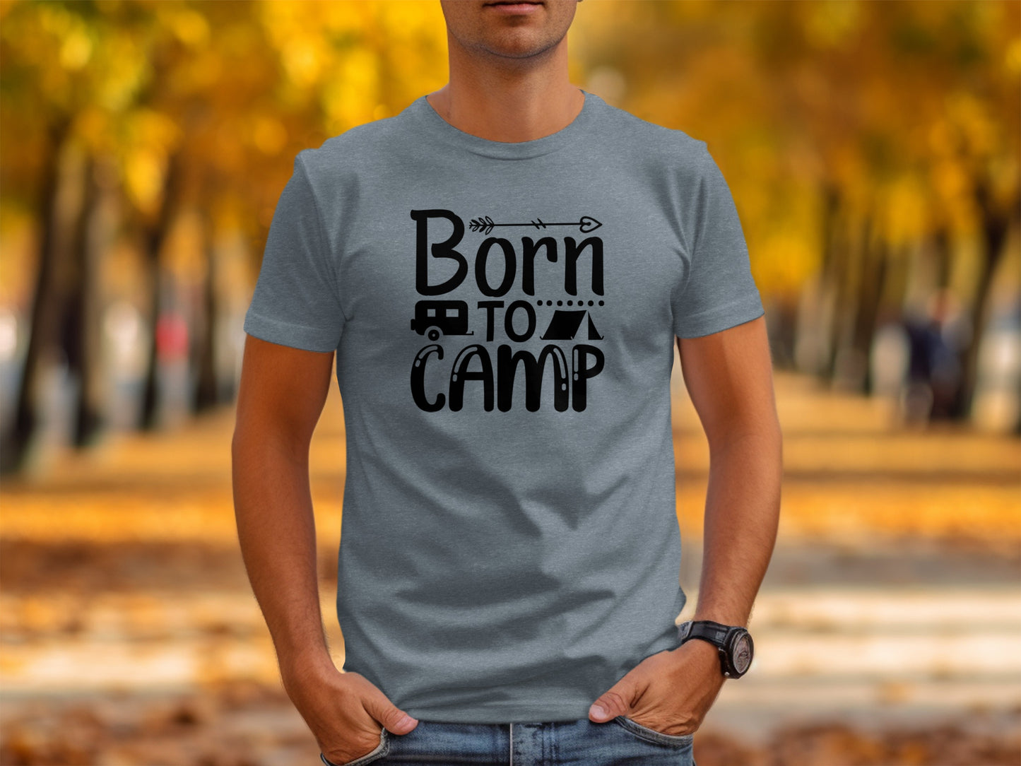Born To Camp With Tent And Camper Fun Outdoors T-Shirt T-Shirt - Outdoor & Adventure Collection - Mile Marker 16 Gear by Cloud 16 Clothing Co.