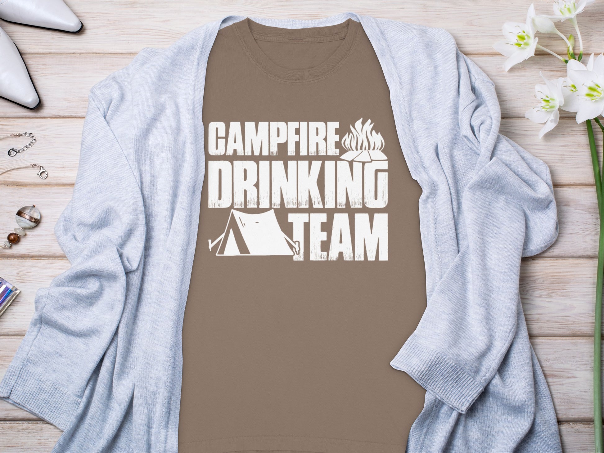 Campfire Drinking Team Graphic T-Shirt for Outdoor Fun