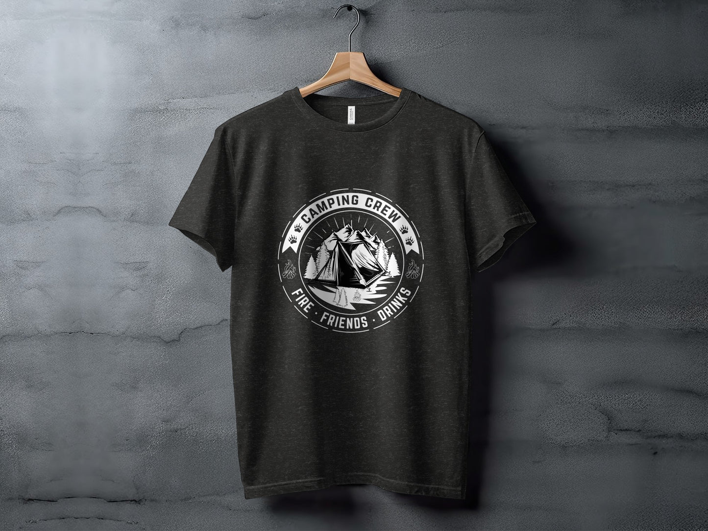 Camping Crew Friends Drinks Fire Tent Mountain Scene T-Shirt T-Shirt - Outdoor & Adventure Collection - Mile Marker 16 Gear by Cloud 16 Clothing Co.